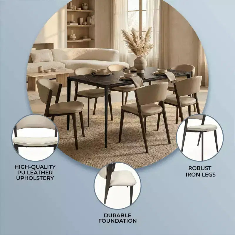 Chaises de salle à manger capitonnées, lot de 2, assise en cuir, piètement et pieds en fer noir, style moderne, pour cuisine, salle à manger ou café