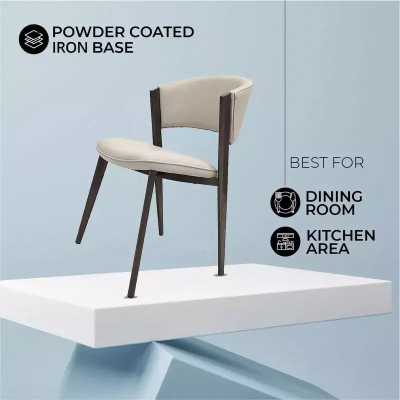 Chaises de salle à manger capitonnées, lot de 2, assise en cuir, piètement et pieds en fer noir, style moderne, pour cuisine, salle à manger ou café
