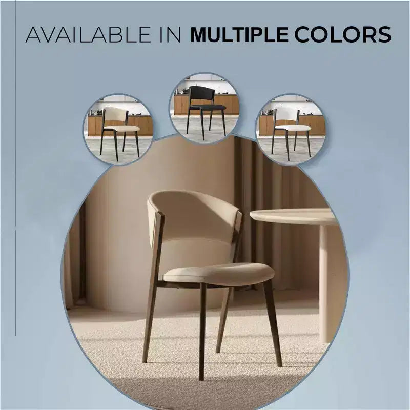 Chaises de salle à manger capitonnées, lot de 2, assise en cuir, piètement et pieds en fer noir, style moderne, pour cuisine, salle à manger ou café