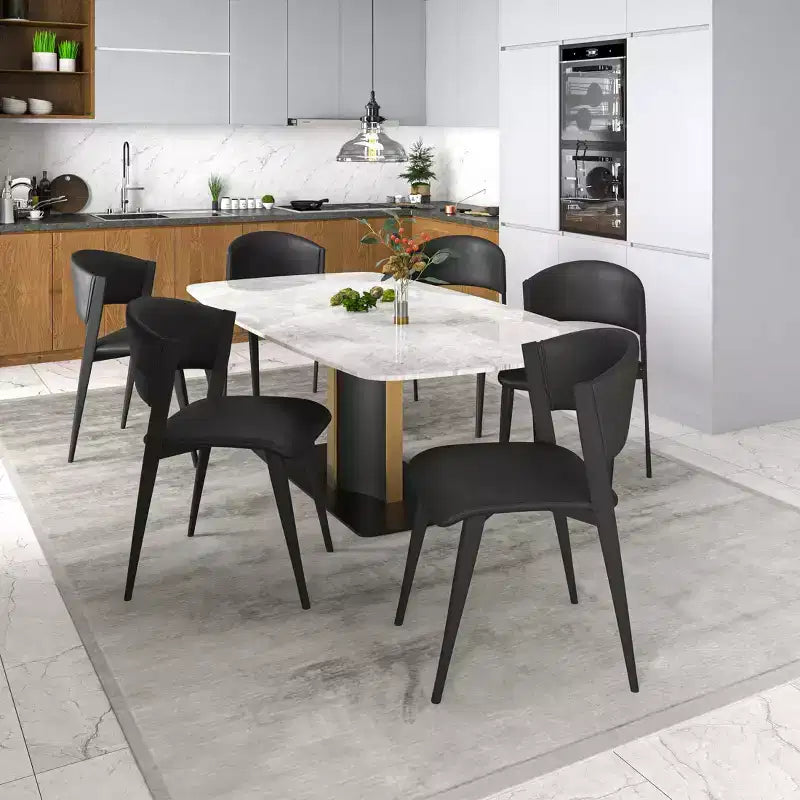 Chaises de salle à manger capitonnées, lot de 2, assise en cuir, piètement et pieds en fer noir, style moderne, pour cuisine, salle à manger ou café