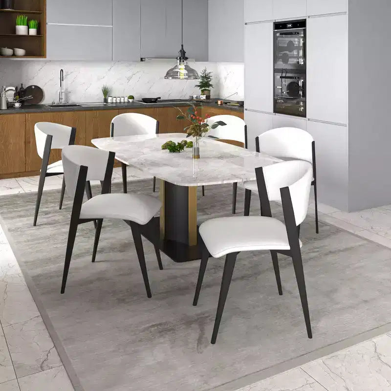 Chaises de salle à manger capitonnées, lot de 2, assise en cuir, piètement et pieds en fer noir, style moderne, pour cuisine, salle à manger ou café