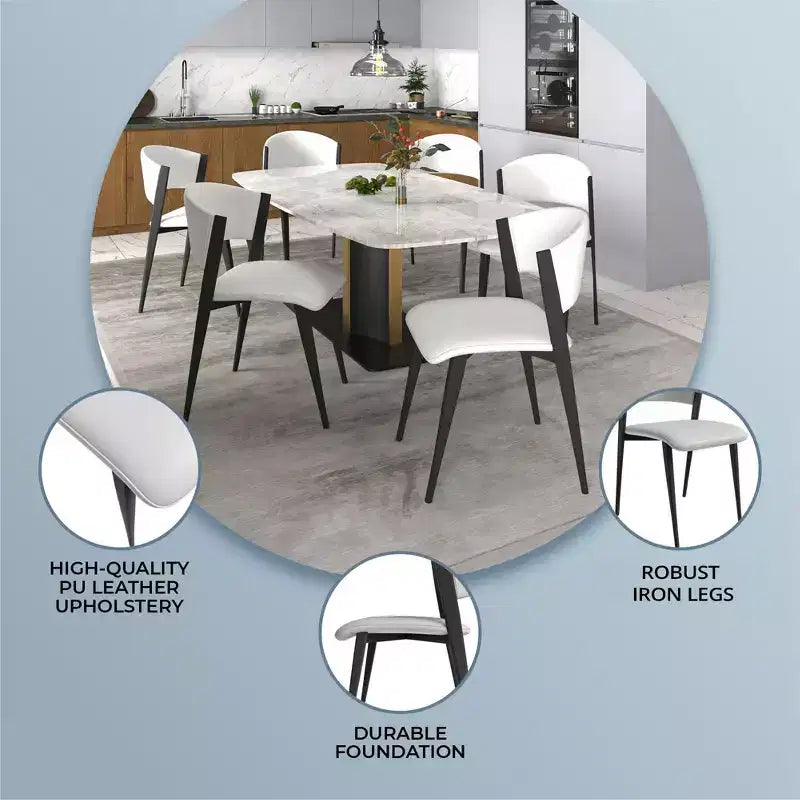 Chaises de salle à manger capitonnées, lot de 2, assise en cuir, piètement et pieds en fer noir, style moderne, pour cuisine, salle à manger ou café