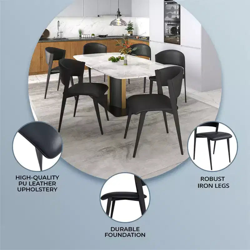 Chaises de salle à manger capitonnées, lot de 2, assise en cuir, piètement et pieds en fer noir, style moderne, pour cuisine, salle à manger ou café