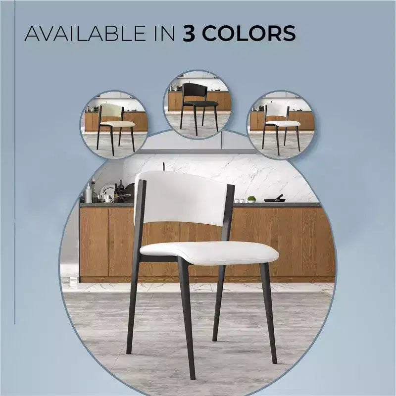 Chaises de salle à manger capitonnées, lot de 2, assise en cuir, piètement et pieds en fer noir, style moderne, pour cuisine, salle à manger ou café