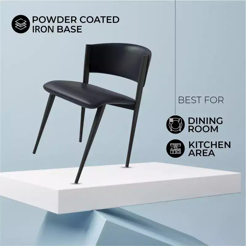 Chaises de salle à manger capitonnées, lot de 2, assise en cuir, piètement et pieds en fer noir, style moderne, pour cuisine, salle à manger ou café