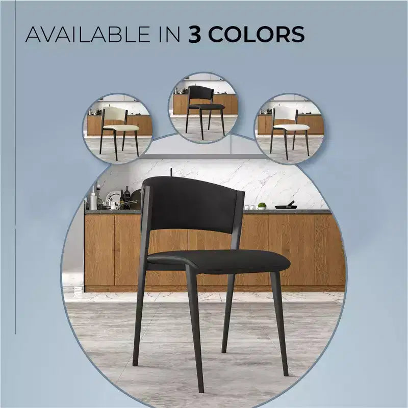 Chaises de salle à manger capitonnées, lot de 2, assise en cuir, piètement et pieds en fer noir, style moderne, pour cuisine, salle à manger ou café