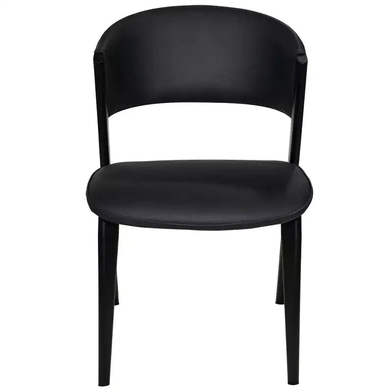 Chaises de salle à manger capitonnées, lot de 2, assise en cuir, piètement et pieds en fer noir, style moderne, pour cuisine, salle à manger ou café