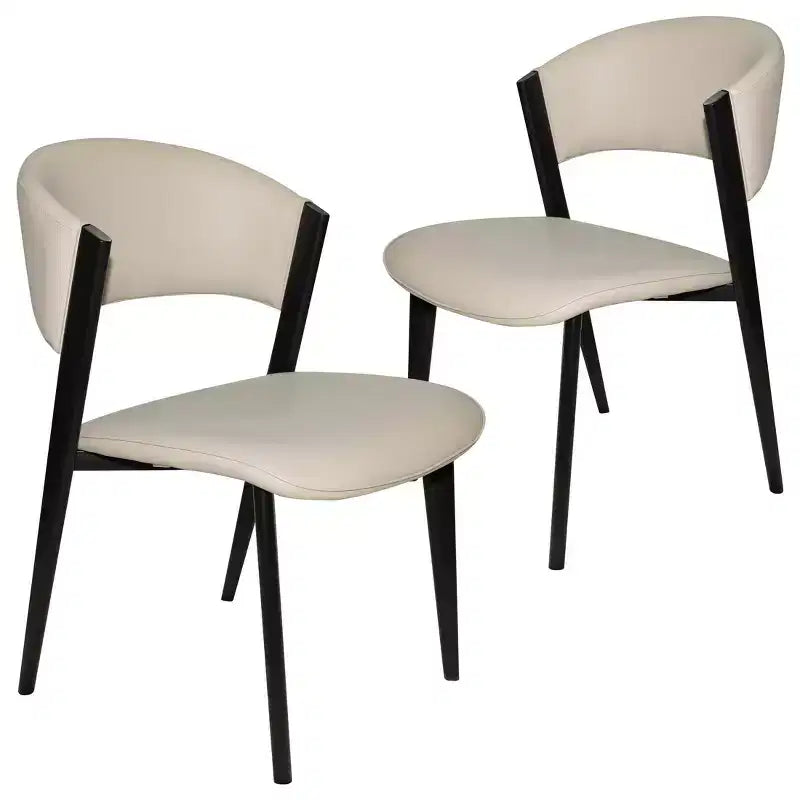 Chaises de salle à manger capitonnées, lot de 2, assise en cuir, piètement et pieds en fer noir, style moderne, pour cuisine, salle à manger ou café