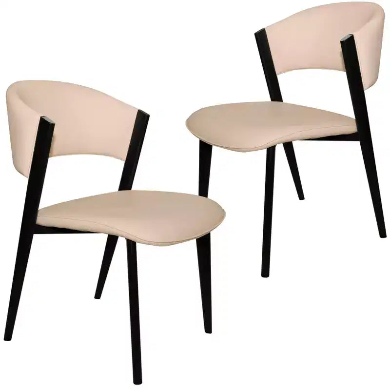Chaises de salle à manger capitonnées, lot de 2, assise en cuir, piètement et pieds en fer noir, style moderne, pour cuisine, salle à manger ou café