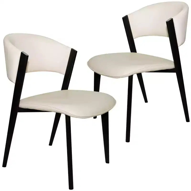 Chaises de salle à manger capitonnées, lot de 2, assise en cuir, piètement et pieds en fer noir, style moderne, pour cuisine, salle à manger ou café