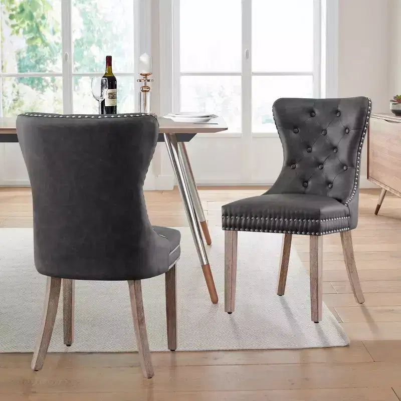 Ensemble de 2 chaises de salle à manger d'intérieur cloutées en cuir avec ancrage, chaises modernes du milieu du siècle pour la maison