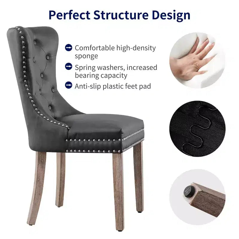 Ensemble de 2 chaises de salle à manger d'intérieur cloutées en cuir avec ancrage, chaises modernes du milieu du siècle pour la maison
