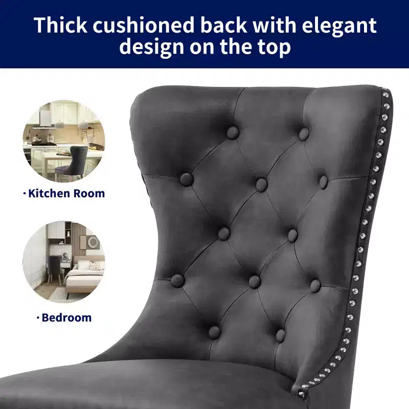 Ensemble de 2 chaises de salle à manger d'intérieur cloutées en cuir avec ancrage, chaises modernes du milieu du siècle pour la maison