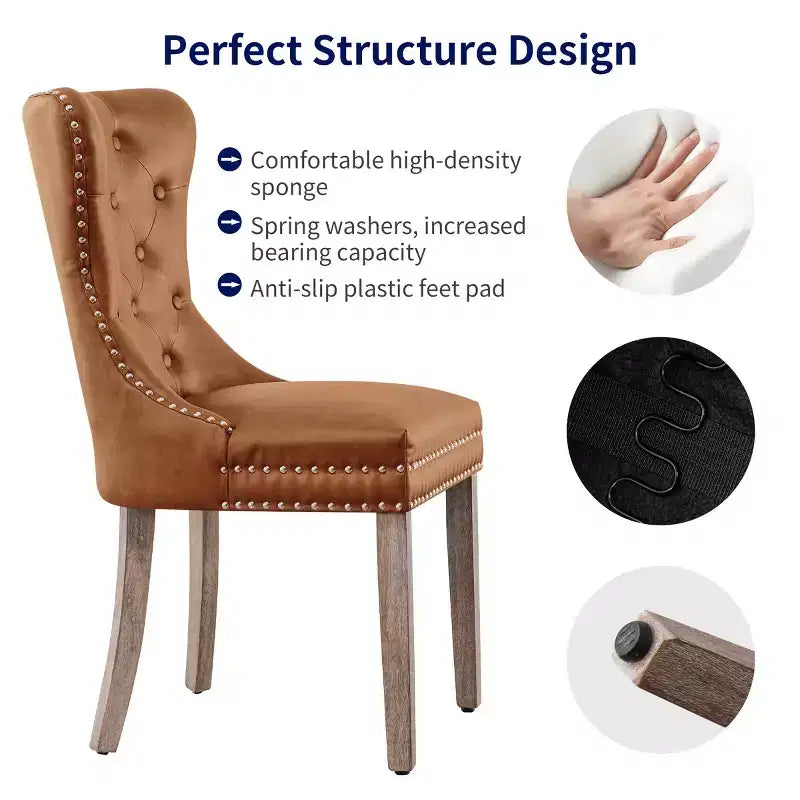 Ensemble de 2 chaises de salle à manger d'intérieur cloutées en cuir avec ancrage, chaises modernes du milieu du siècle pour la maison
