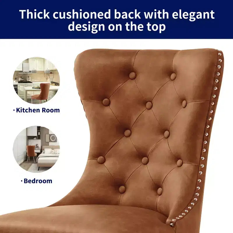 Ensemble de 2 chaises de salle à manger d'intérieur cloutées en cuir avec ancrage, chaises modernes du milieu du siècle pour la maison