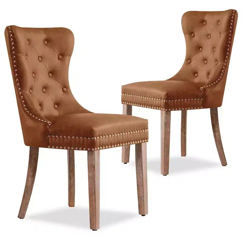 Ensemble de 2 chaises de salle à manger d'intérieur cloutées en cuir avec ancrage, chaises modernes du milieu du siècle pour la maison