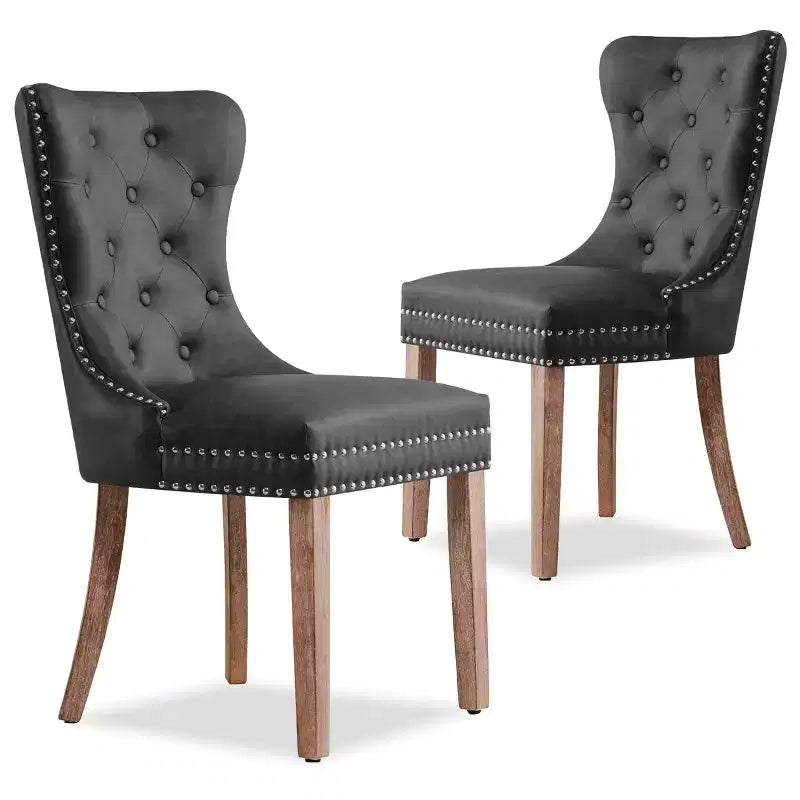 Ensemble de 2 chaises de salle à manger d'intérieur cloutées en cuir avec ancrage, chaises modernes du milieu du siècle pour la maison