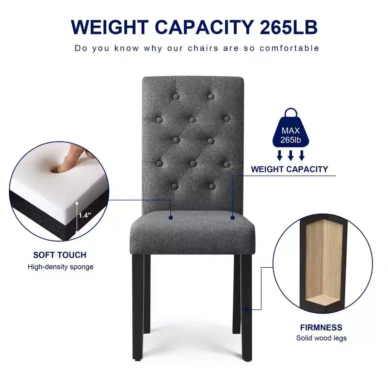 Chaise de salle à manger capitonnée en lin, lot de 2
