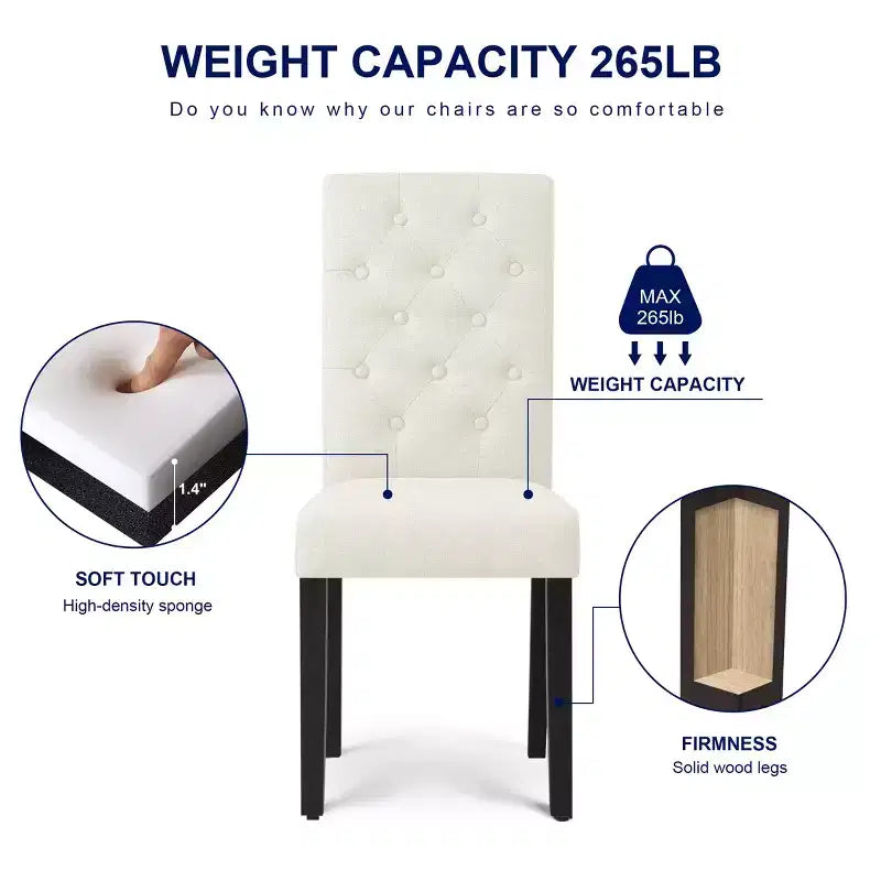 Chaise de salle à manger capitonnée en lin, lot de 2