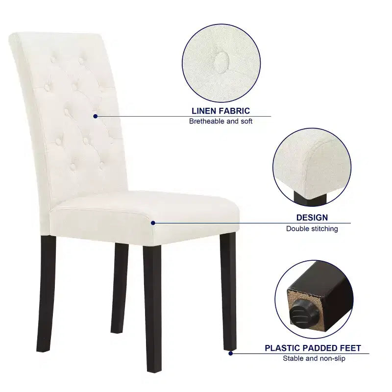 Chaise de salle à manger capitonnée en lin, lot de 2
