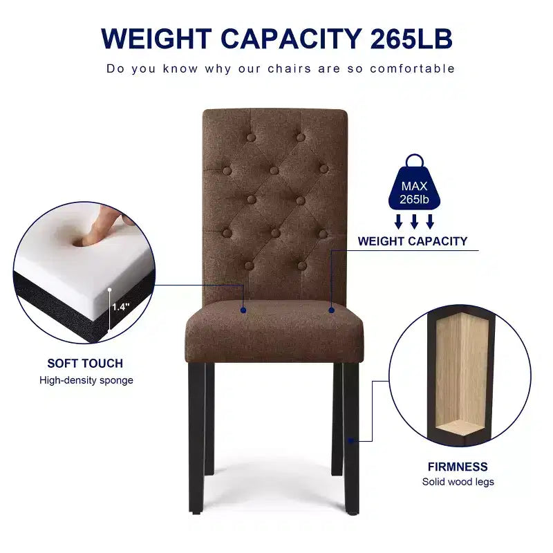 Chaise de salle à manger capitonnée en lin, lot de 2