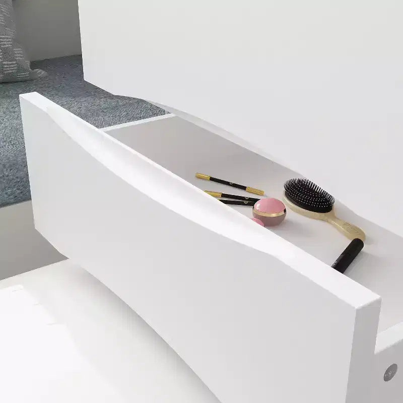 Coiffeuse blanche pliable avec rangements intégrés Compartiments coulissants latéraux