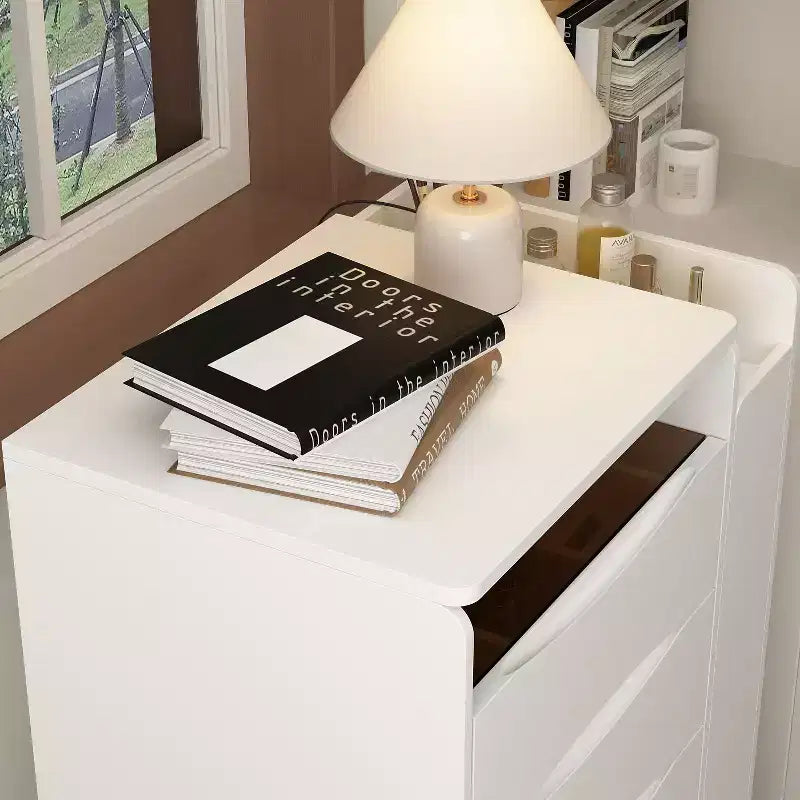 Coiffeuse blanche pliable avec rangements intégrés Compartiments coulissants latéraux