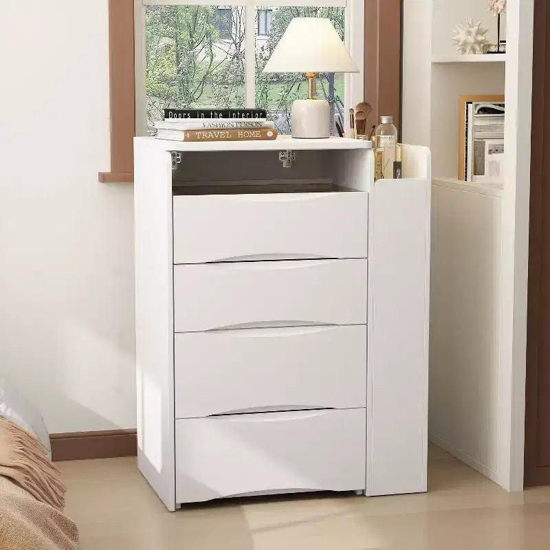 Coiffeuse blanche pliable avec rangements intégrés Compartiments coulissants latéraux
