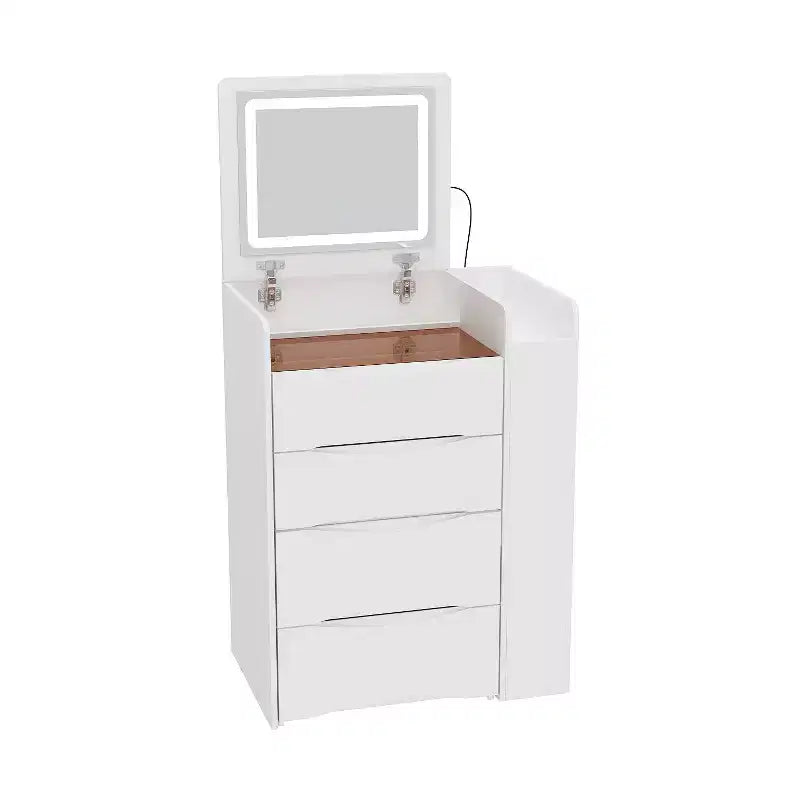 Coiffeuse blanche pliable avec rangements intégrés Compartiments coulissants latéraux