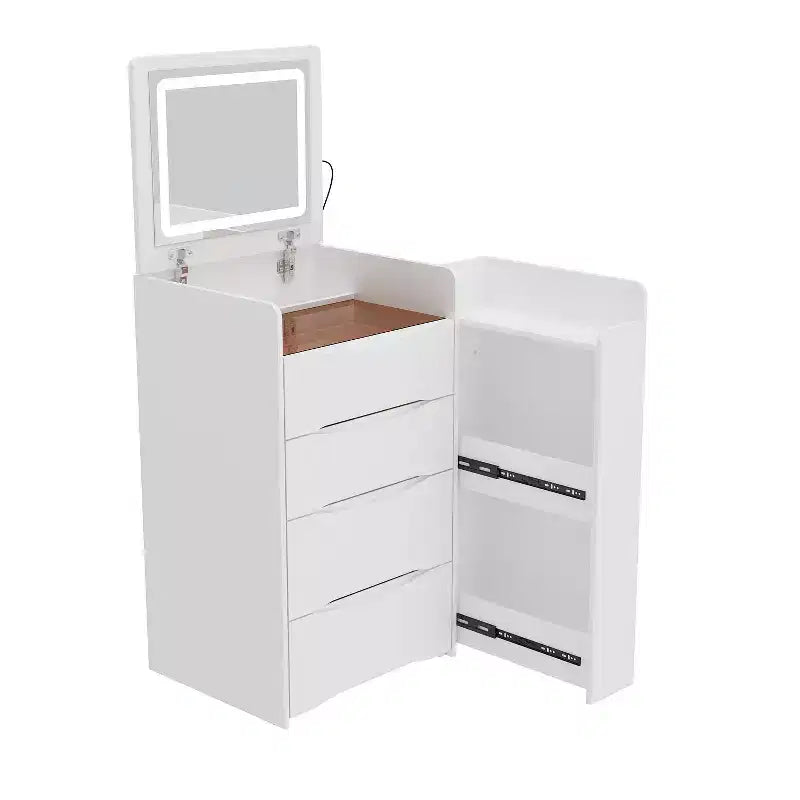 Coiffeuse blanche pliable avec rangements intégrés Compartiments coulissants latéraux