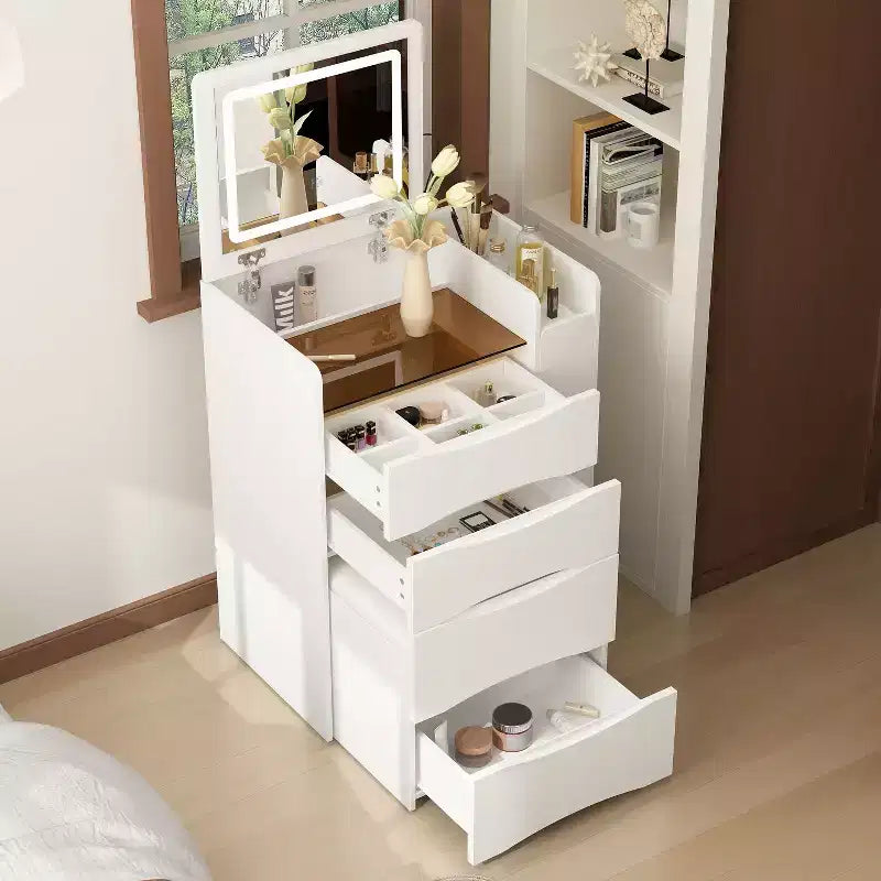 Coiffeuse blanche pliable avec rangements intégrés Compartiments coulissants latéraux