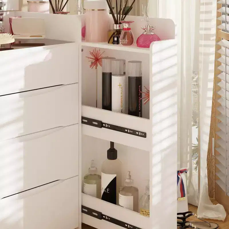 Coiffeuse blanche pliable avec rangements intégrés Compartiments coulissants latéraux