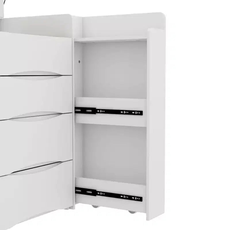 Coiffeuse blanche pliable avec rangements intégrés Compartiments coulissants latéraux