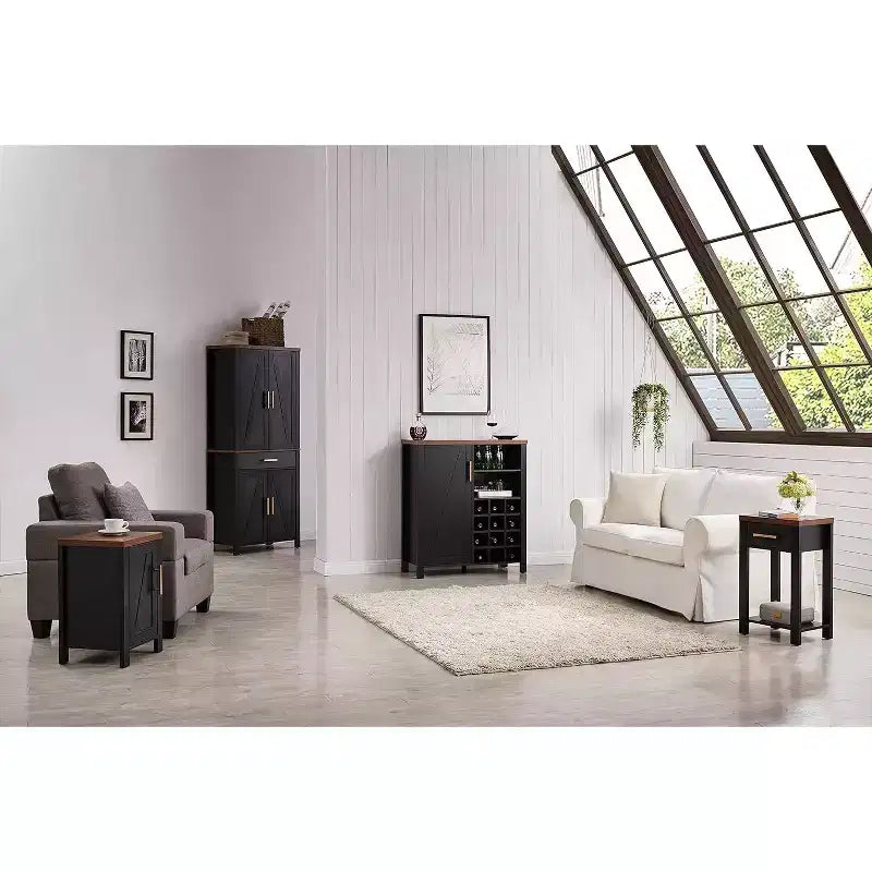 Armoire de rangement de cuisine autoportante avec portes, étagères réglables et tiroir