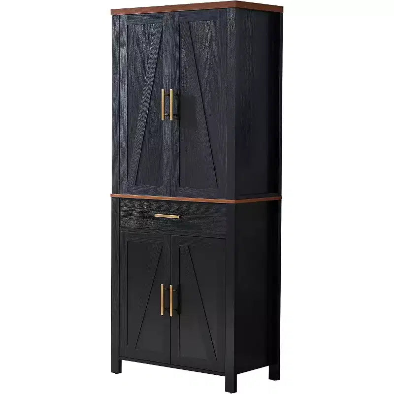 Armoire de rangement de cuisine autoportante avec portes, étagères réglables et tiroir