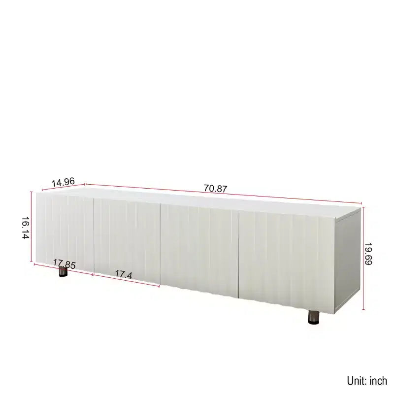 Meuble TV moderne avec 2 tiroirs coulissants, Console de rangement blanche pour centre de divertissement de salon, Design en bois durable et pieds en métal