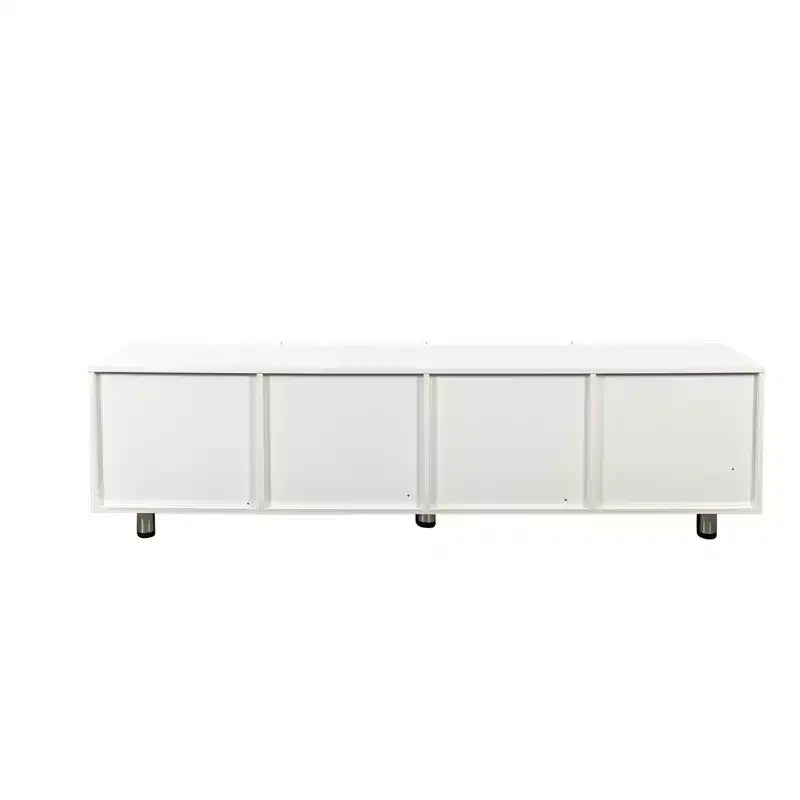Meuble TV moderne avec 2 tiroirs coulissants, Console de rangement blanche pour centre de divertissement de salon, Design en bois durable et pieds en métal