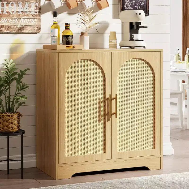 Bahut de rangement en rotin avec étagères, commode moderne pour salle à manger, salon, entrée ou cuisine