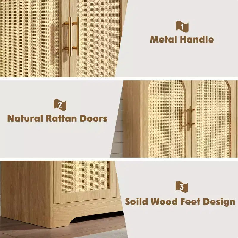 Bahut de rangement en rotin avec étagères, commode moderne pour salle à manger, salon, entrée ou cuisine