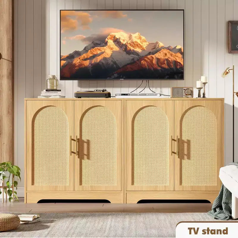 Bahut de rangement en rotin avec étagères, commode moderne pour salle à manger, salon, entrée ou cuisine
