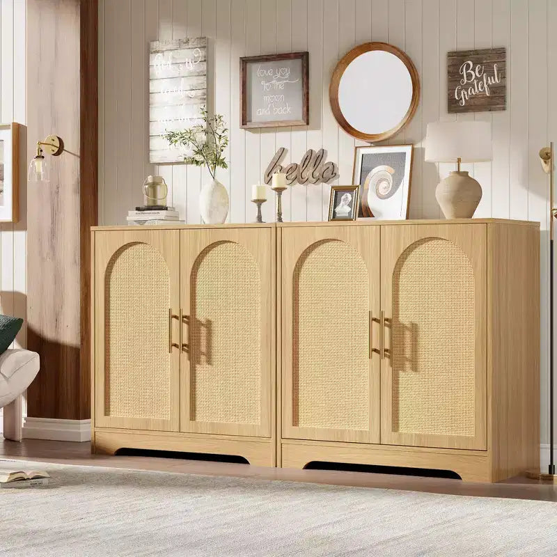 Bahut de rangement en rotin avec étagères, commode moderne pour salle à manger, salon, entrée ou cuisine
