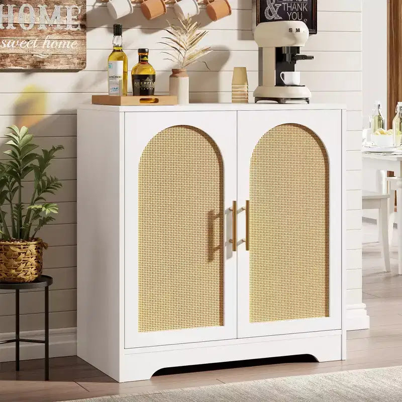 Bahut de rangement en rotin avec étagères, commode moderne pour salle à manger, salon, entrée ou cuisine