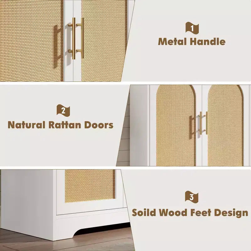 Bahut de rangement en rotin avec étagères, commode moderne pour salle à manger, salon, entrée ou cuisine