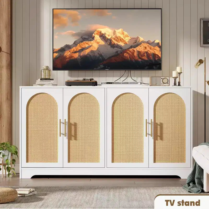 Bahut de rangement en rotin avec étagères, commode moderne pour salle à manger, salon, entrée ou cuisine