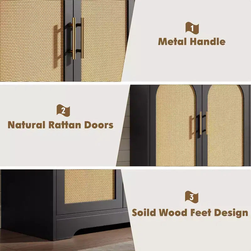 Bahut de rangement en rotin avec étagères, commode moderne pour salle à manger, salon, entrée ou cuisine