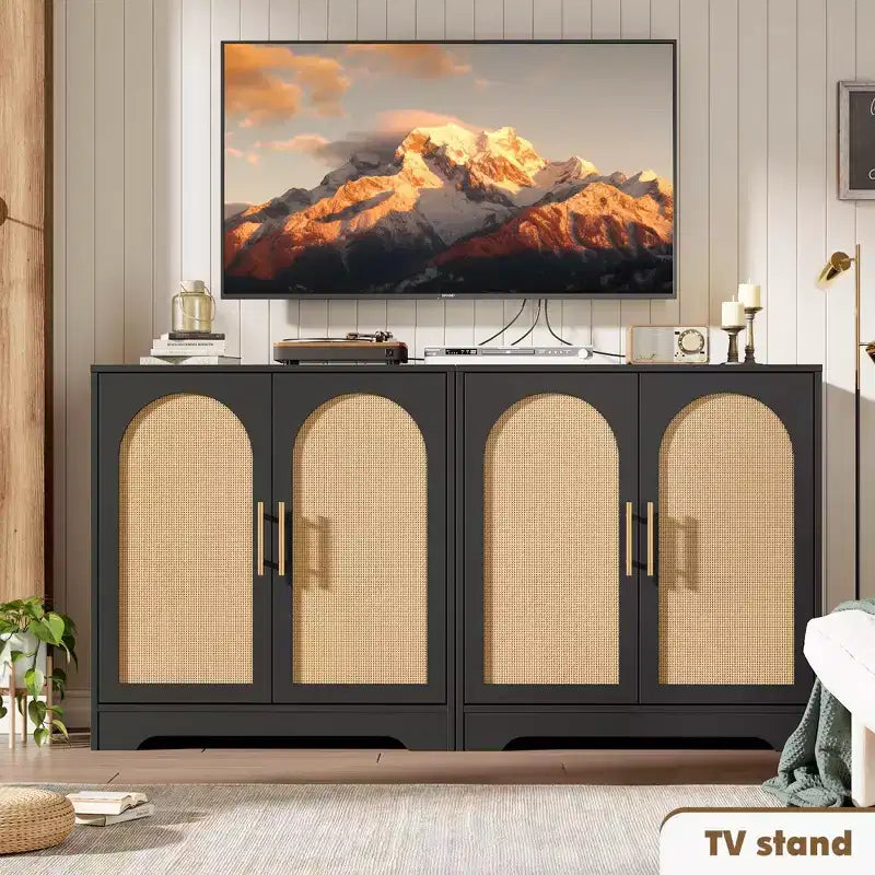 Bahut de rangement en rotin avec étagères, commode moderne pour salle à manger, salon, entrée ou cuisine
