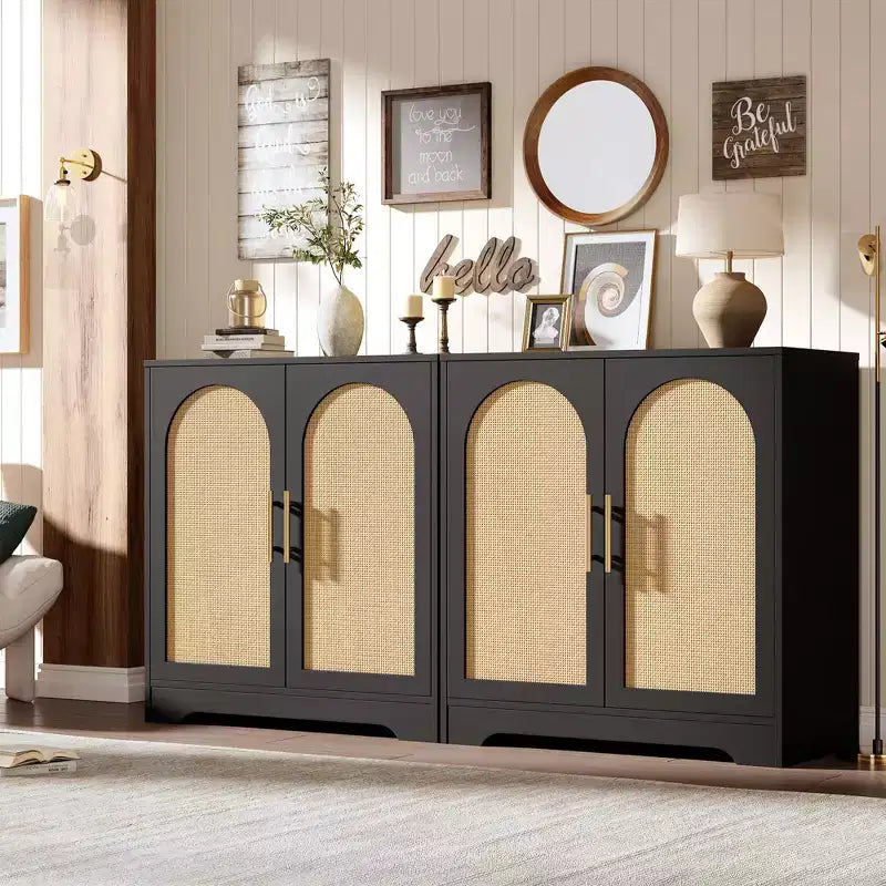Bahut de rangement en rotin avec étagères, commode moderne pour salle à manger, salon, entrée ou cuisine