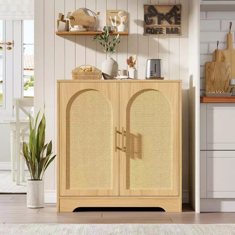 Bahut de rangement en rotin avec étagères, commode moderne pour salle à manger, salon, entrée ou cuisine