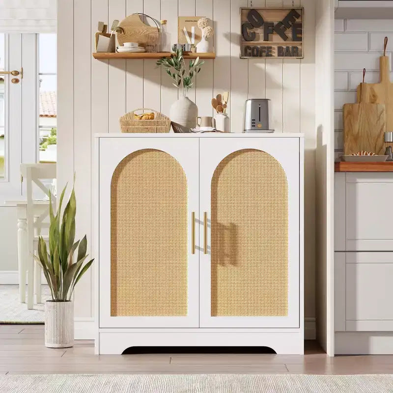 Bahut de rangement en rotin avec étagères, commode moderne pour salle à manger, salon, entrée ou cuisine