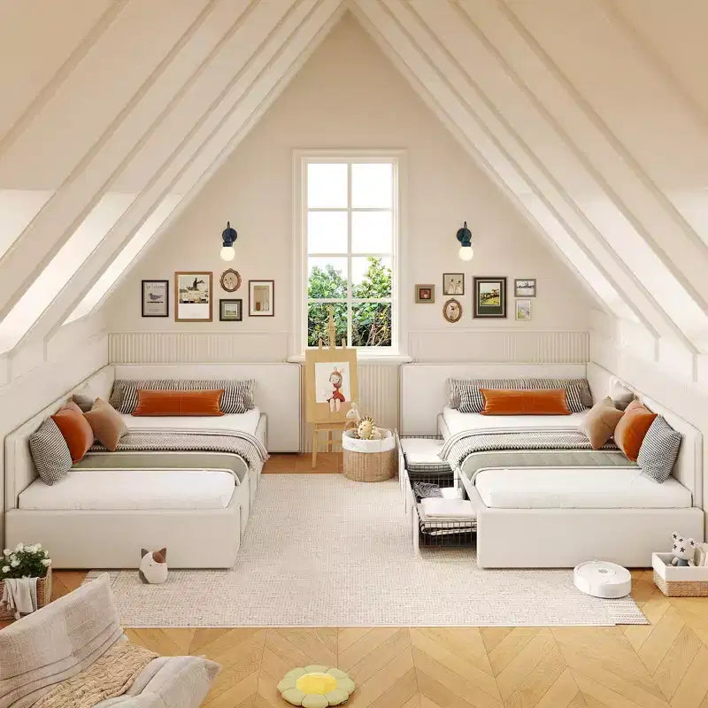 Lit de repos double avec tiroirs de rangement, cadre de lit d'angle en velours avec tête de lit, lit moderne pour enfants avec barrières de lit pour salon, chambre